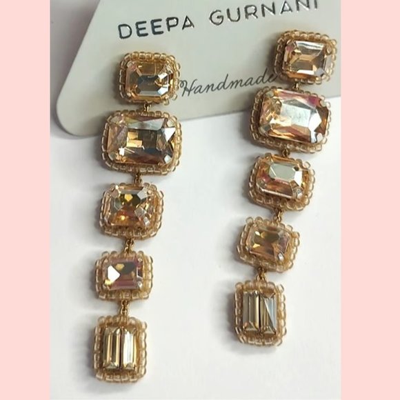 Deepa Gurnani Linear Crystal Drop Earrings Gold NWT - Picture 8 of 8